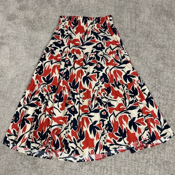 Evy's Tree Skirt Womens Large Tiered Maxi Skirt Red Navy Beige Floral Boho New - Picture 6 of 9